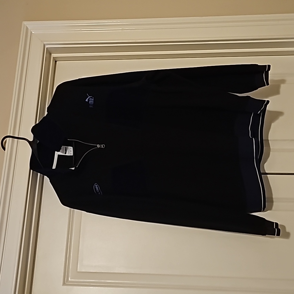 Puma Butter Way Track suit. Black with dark blue panels and collar. NWOT